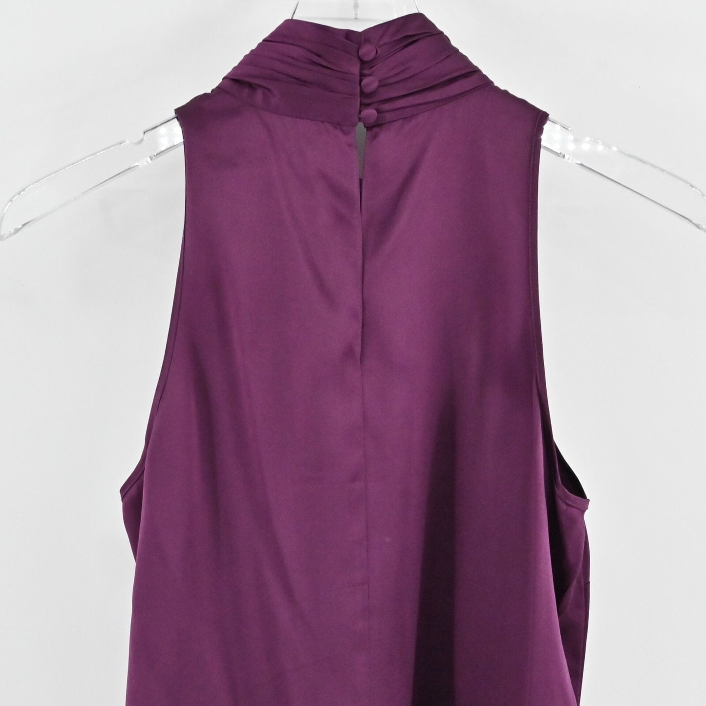 CINQ A SEPT Womens Silk Top Size XS Satin Purple Mock Neck Sleeveless Blouse