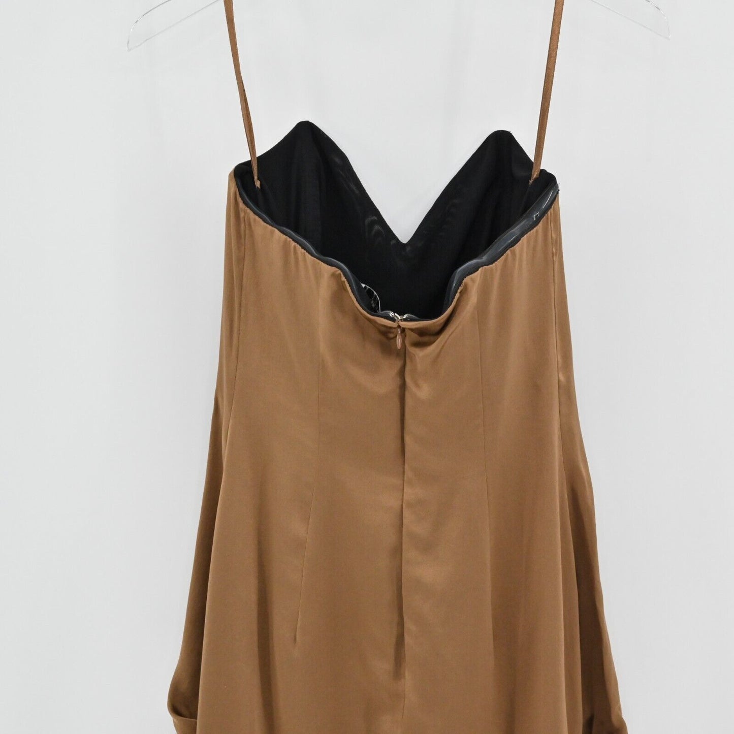 REISS Bronze Silk Dress Sz 6 Gold Strapless Bustier Twist Front Mini Party Retro