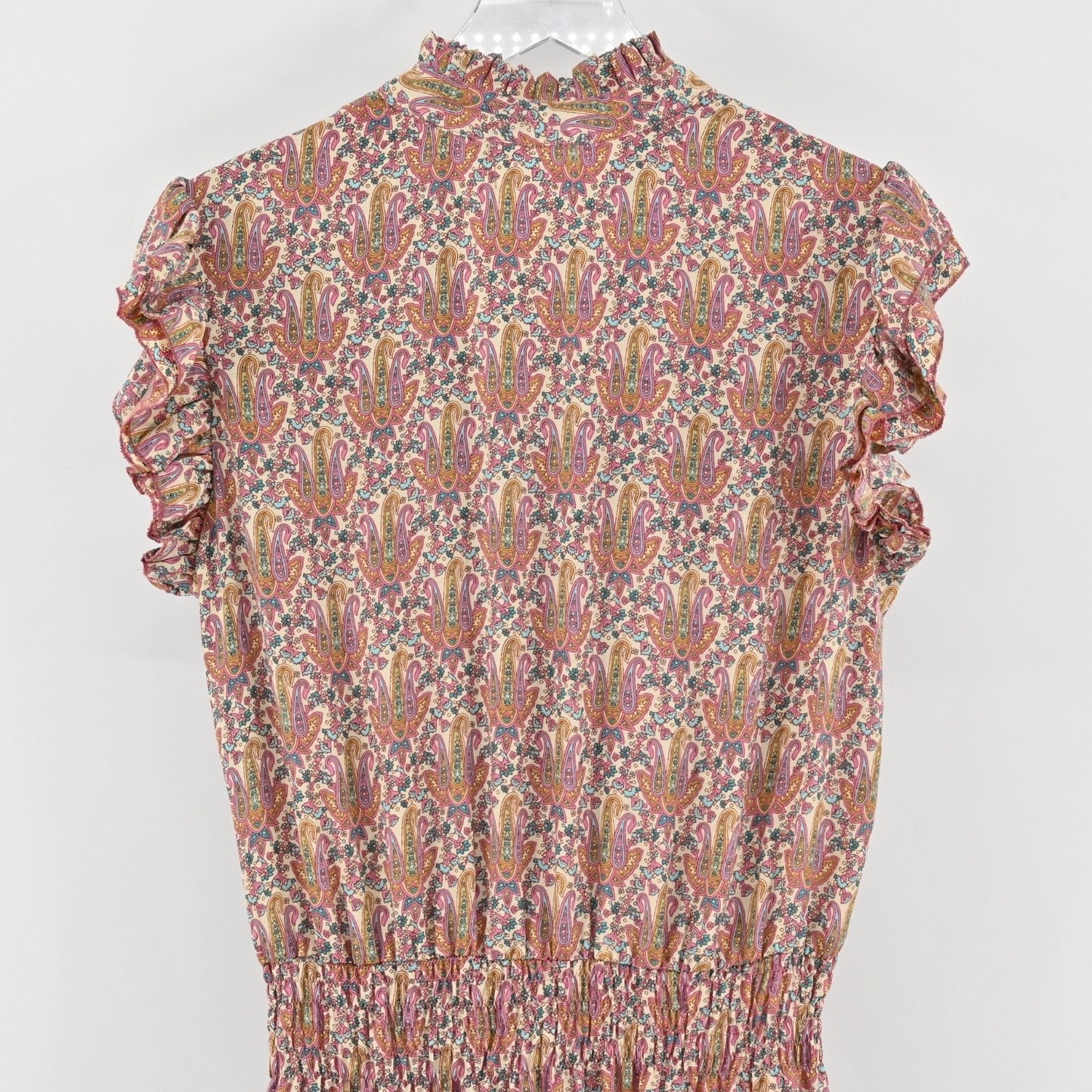 PERRY WALKER COLLECTIVE Cornelia Midi Dress Sz L Beige Paisley Silk Peasant Boho