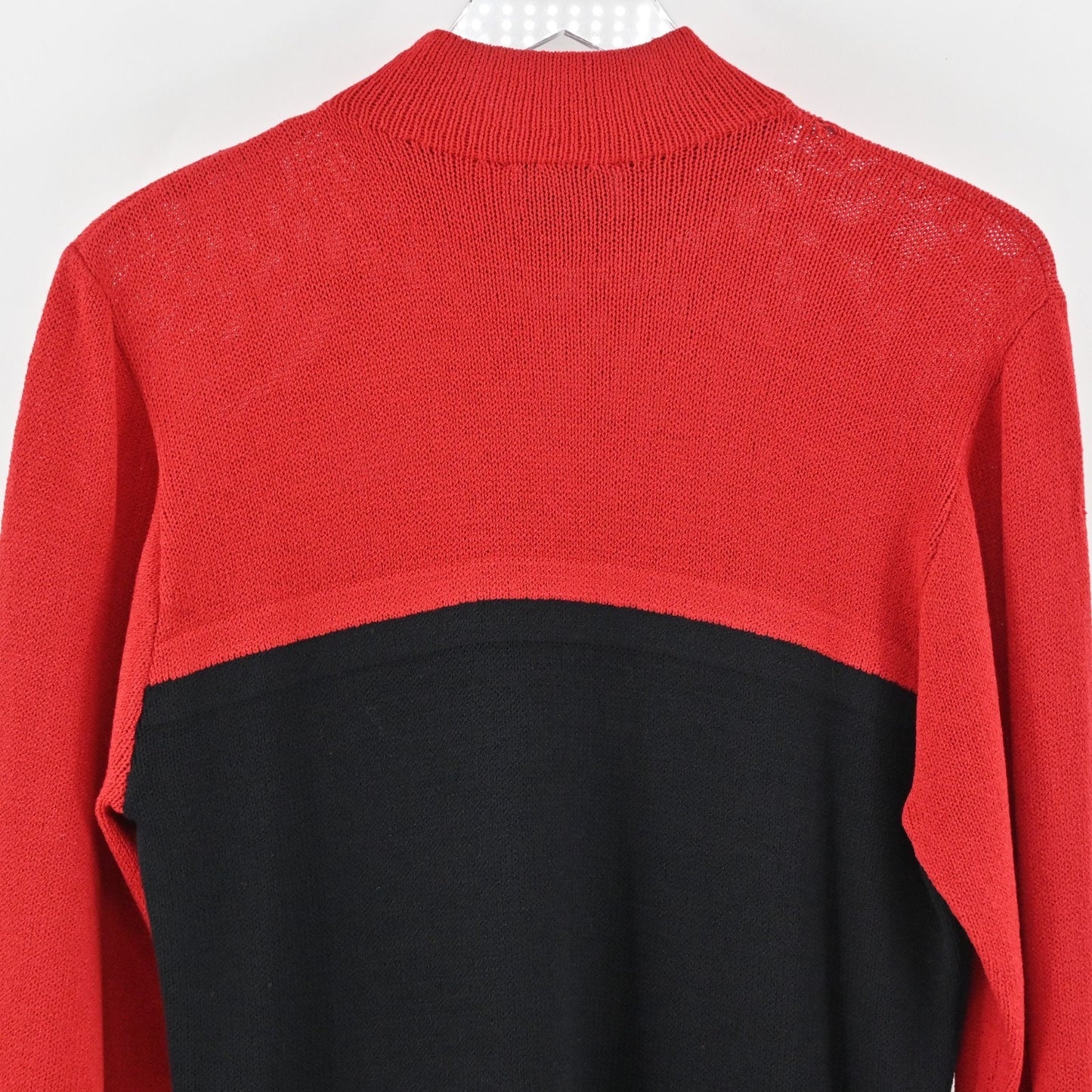 Vtg 80s ST JOHN Dress Size 8 Santana Knit Colorblock Red Black Mock Neck Shift