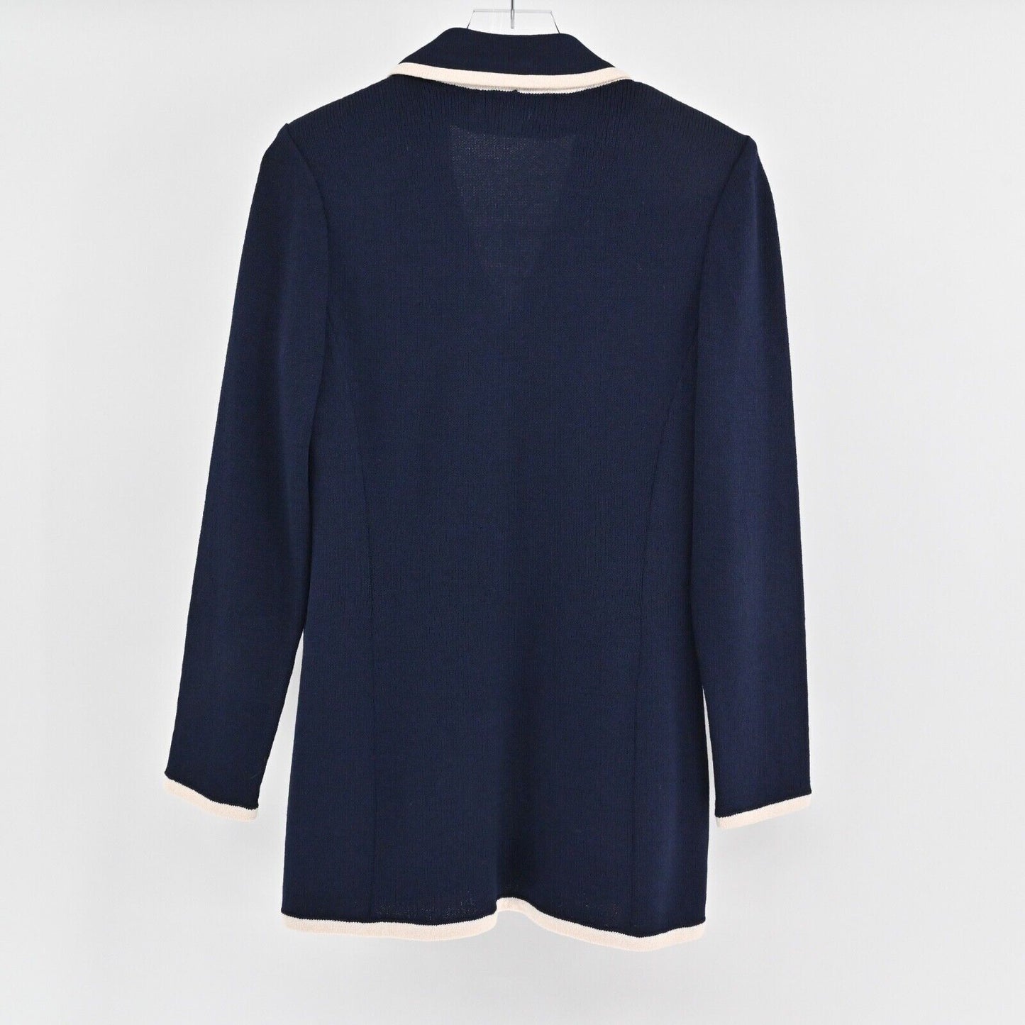 Vtg ST JOHN Skirt Suit Size 8/10 Navy Blue Santana Knit Full Zip Jacket Dog Show