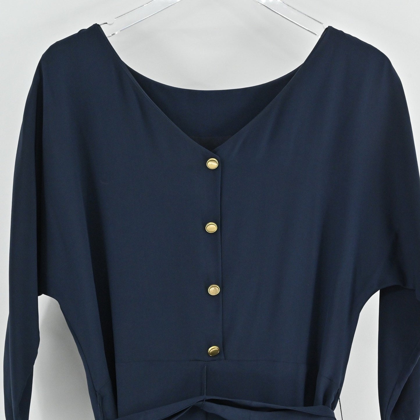 Eliza J Color Block Dress Size 10 Belted Button Navy Contemporary Modern Career