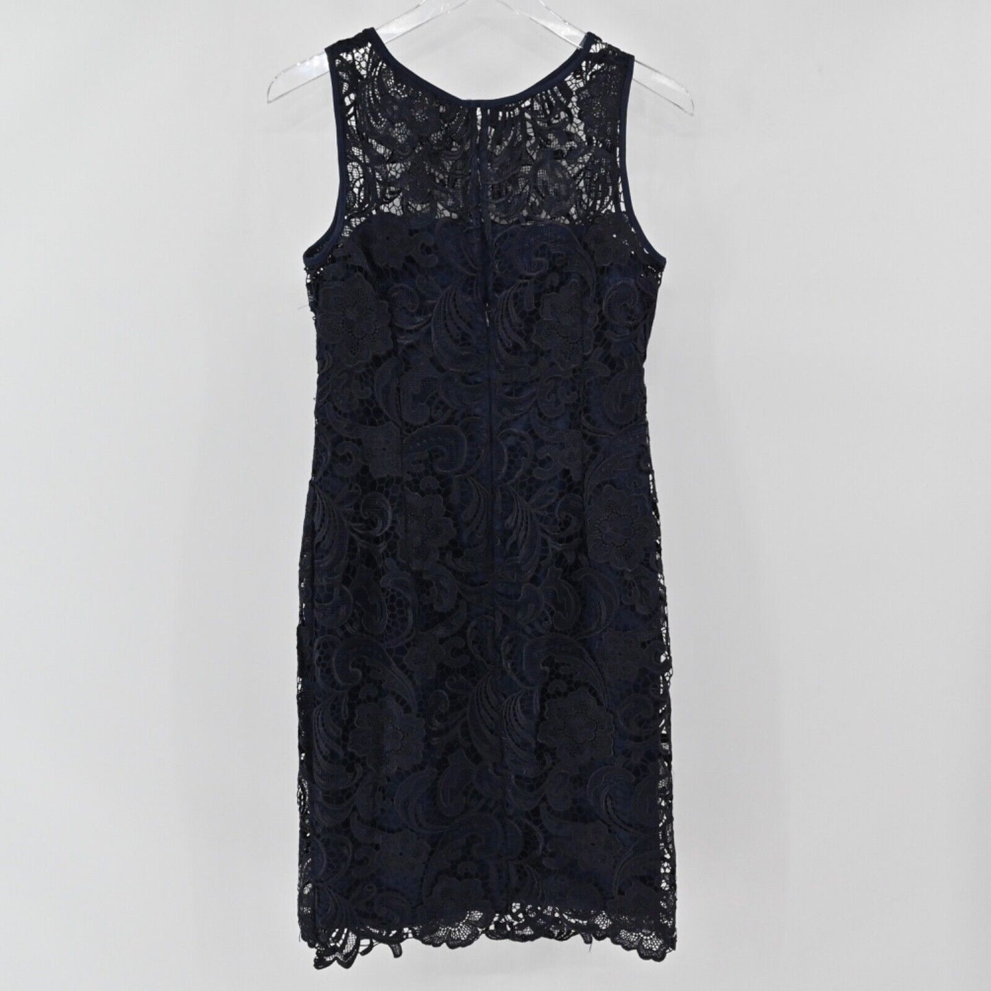 ADRIANNA PAPELL Dress Womens Sz 8 Black Blue Sheer Floral Lace Sleeveless Sheath