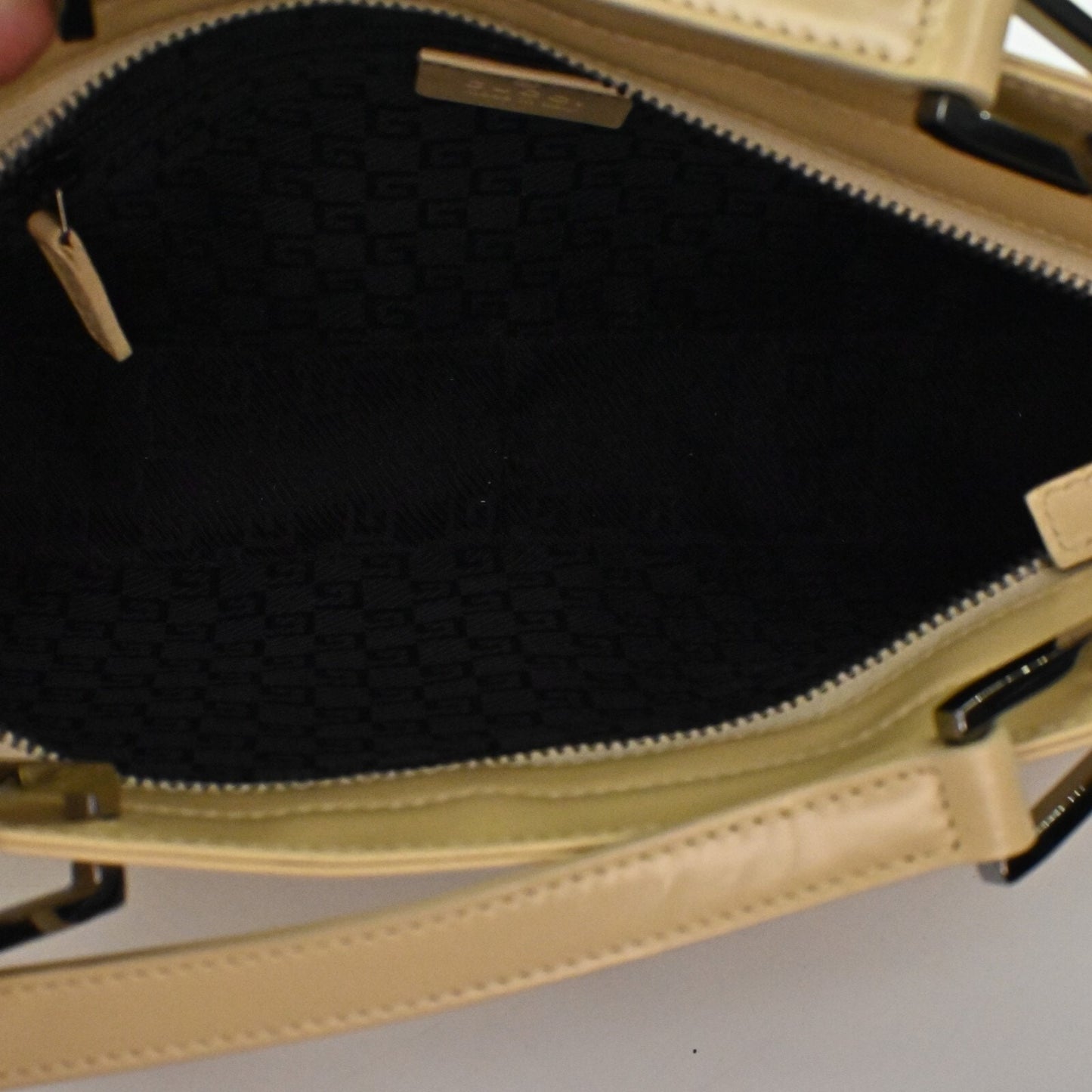 GUCCI Bag Jackie Beige Patent Leather Double Handle Classic Shoulder Tote Bag