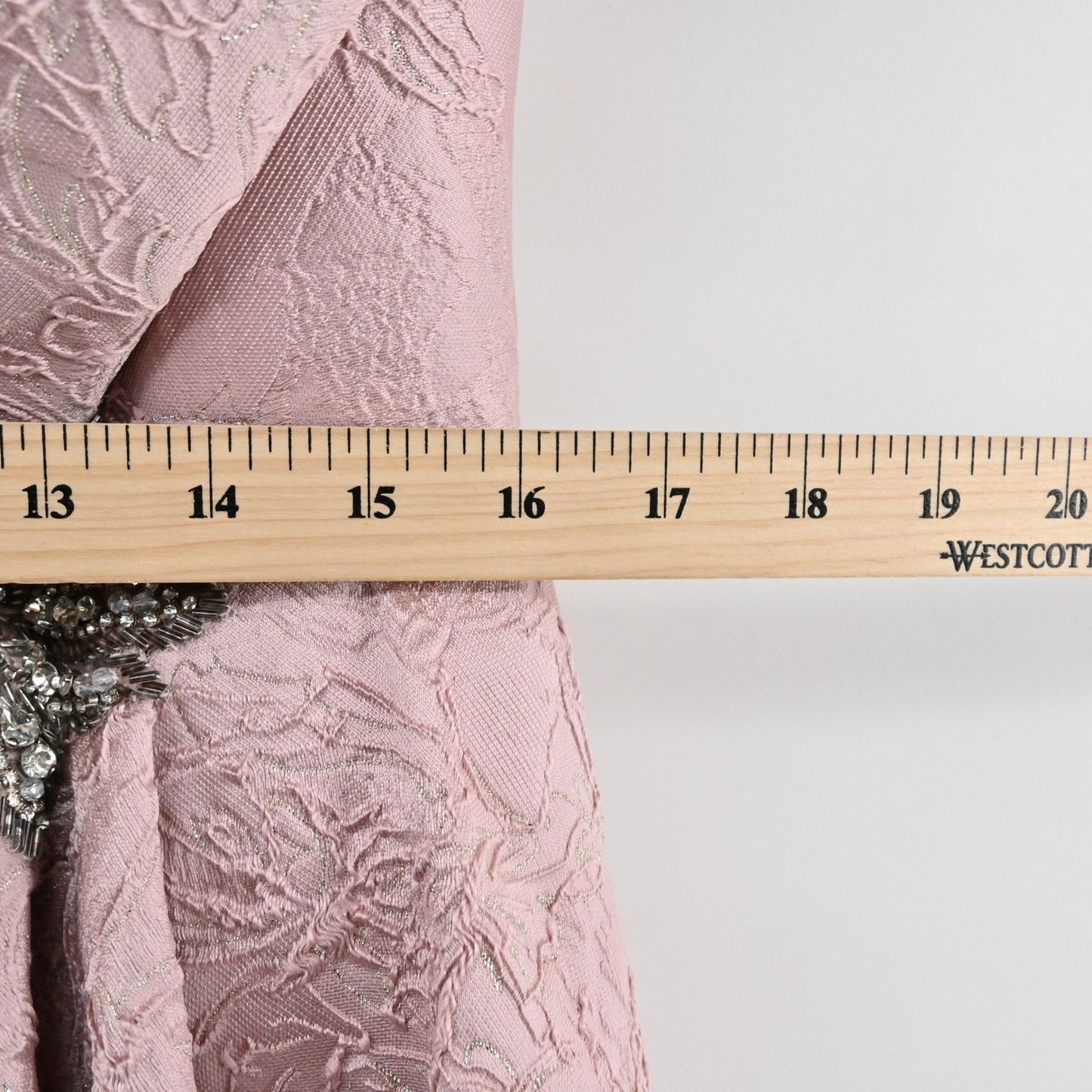 Feriani Couture Strapless Bow Ornate Evening Dress Size 14 Mauve 18878 Jacquard