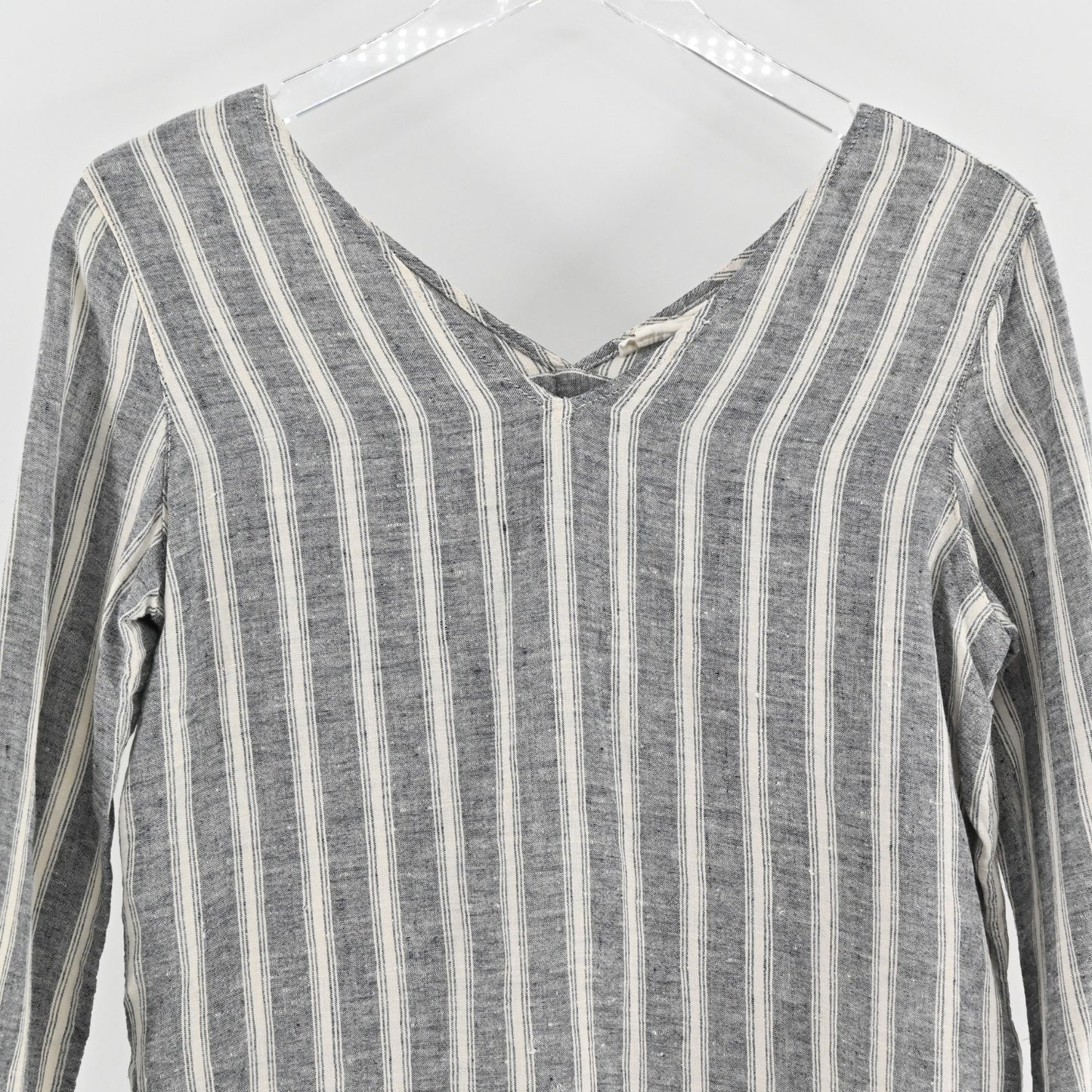 Chrisitan Siriano Womens Linen Stripe Top Size XS Gray Beige Lagenlook Prairie