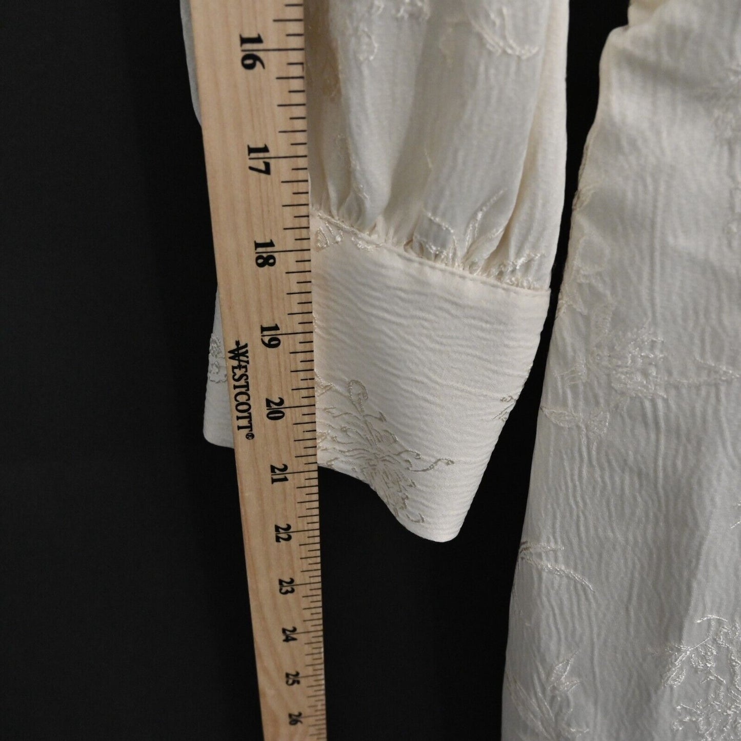 ZARA Dress Size XS Jacquard Ecru Shirt Collar Midi Long Sleeve Ruched Button