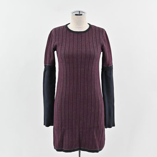 DEREK LAM Sweater Dress Size S 10 CROSBY Mini Wine Black Stripe Cotton Purple