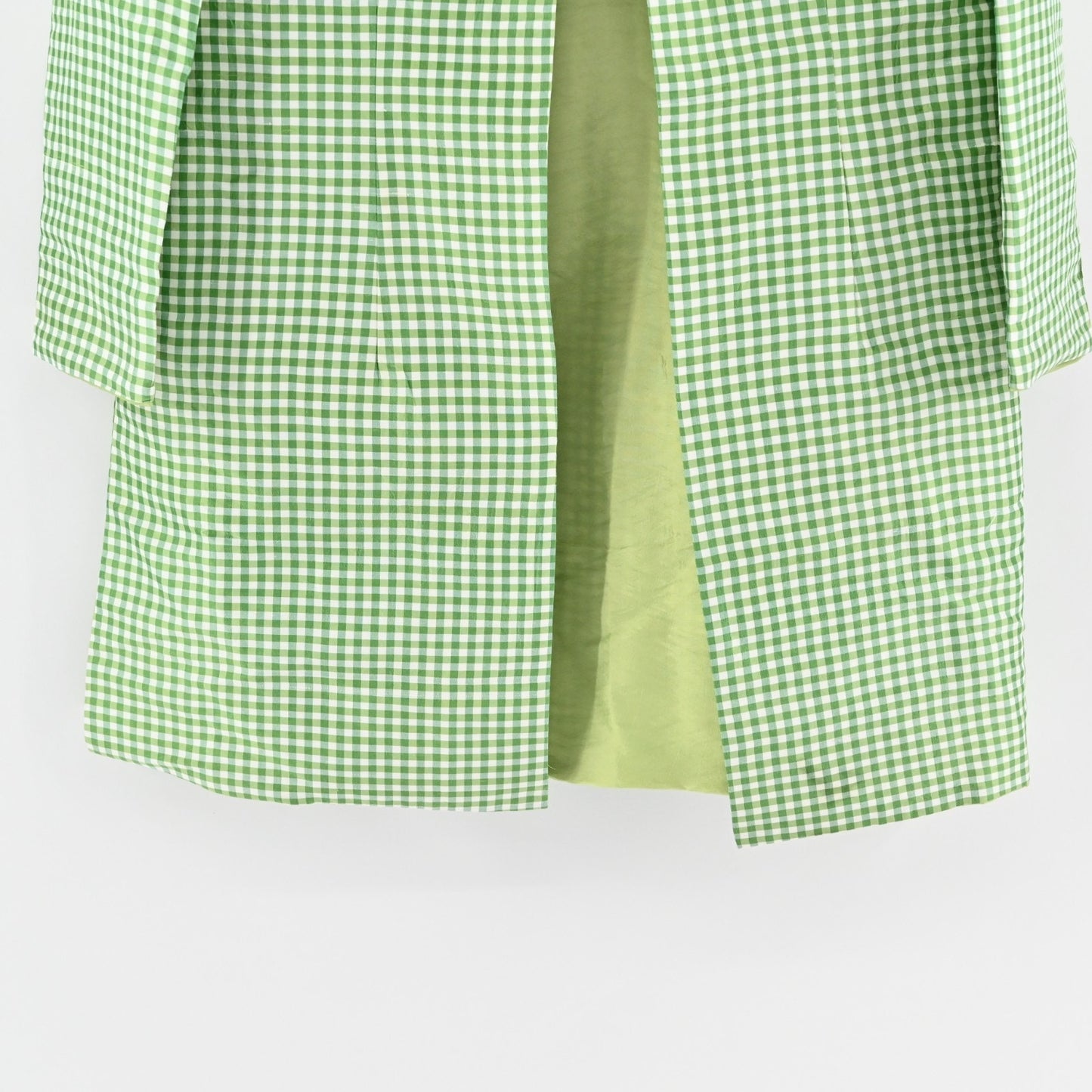 Vtg GRACE CHUANG Womens Silk Green Jacket Size M Gingham Open Front Longline
