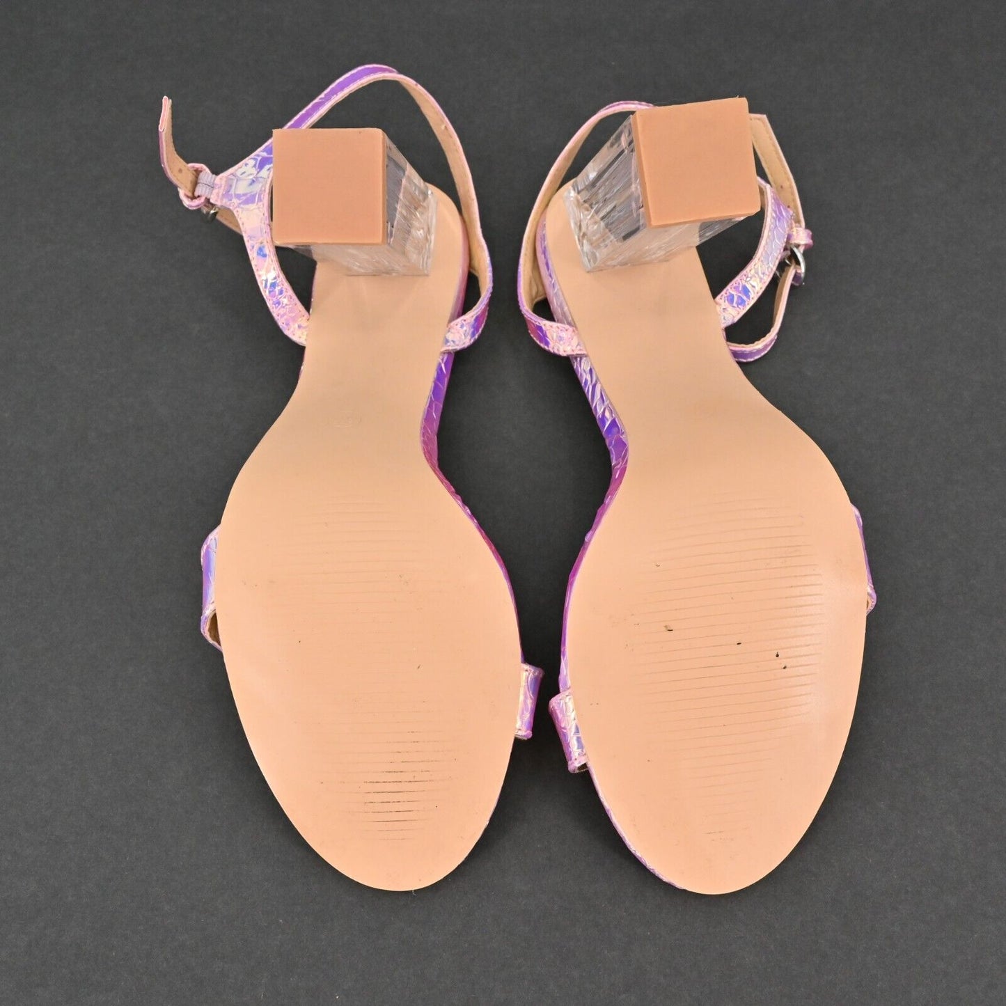 CAPE ROBBIN Heels Womens Size 8.5 Iridescent Purple Croc Clear Block Ankle Strap