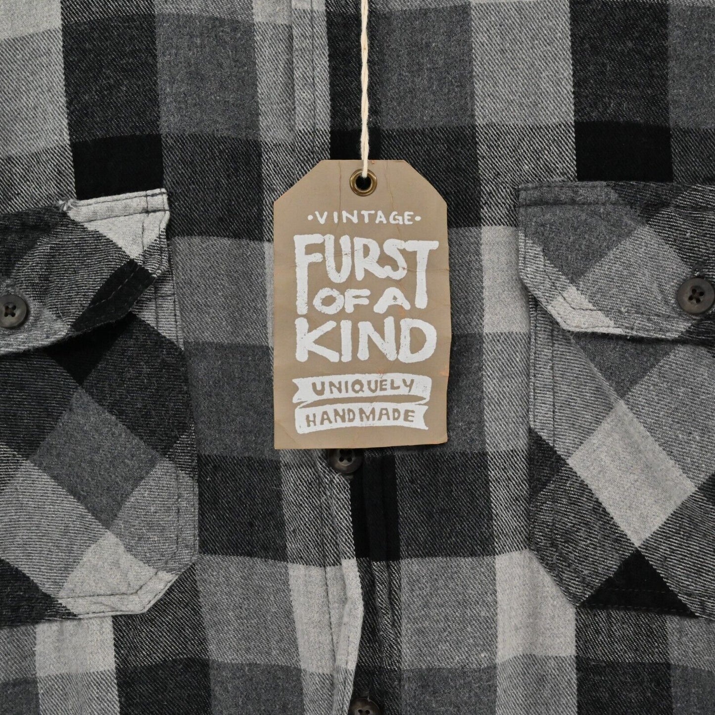 FURST OF A KIND Shirt Mens Sz XL Long Sleeve Check Print Black Soot Button Down