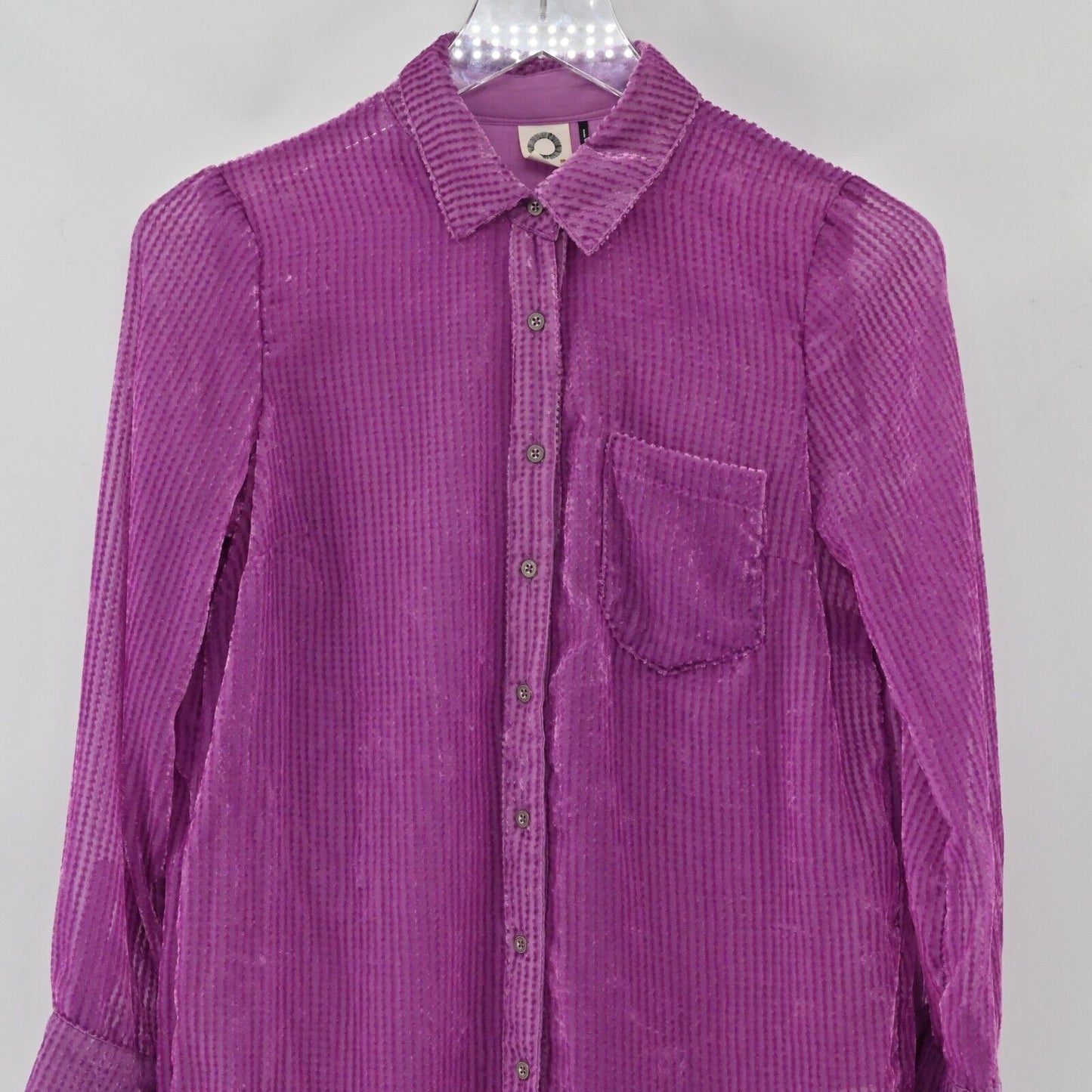 ANTHROPOLOGIE Top Womens Sz XS Akemi + Kin Purple Velvet Tunic Duster Button