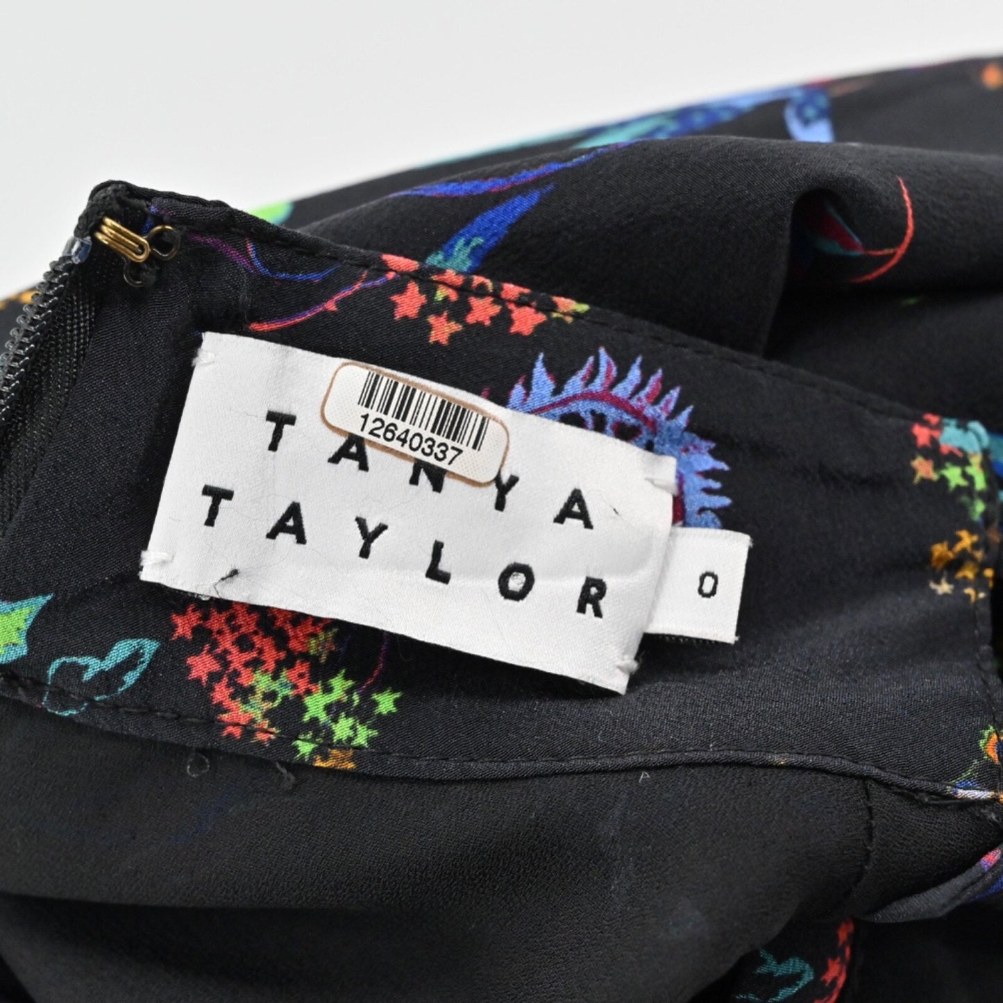 TANYA TAYLOR Dress Size 0 Clarisse Mini Black Floral Silk High Neck Long Sleeve