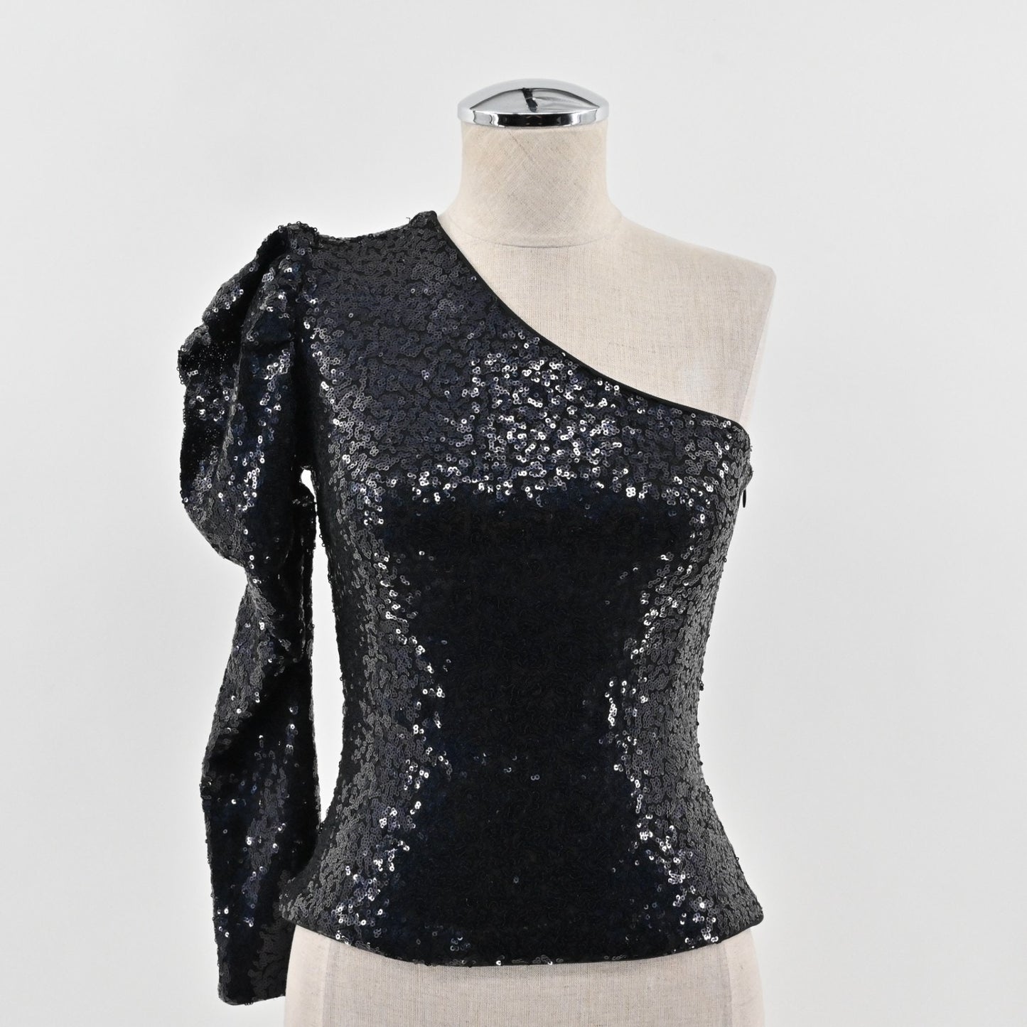 Lovers and Friends Womens Shaline Black Sequin Top Size XS One Shoulder Blouse