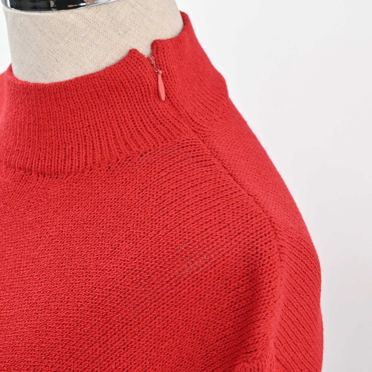 Vtg 80s ST JOHN Dress Size 8 Santana Knit Colorblock Red Black Mock Neck Shift