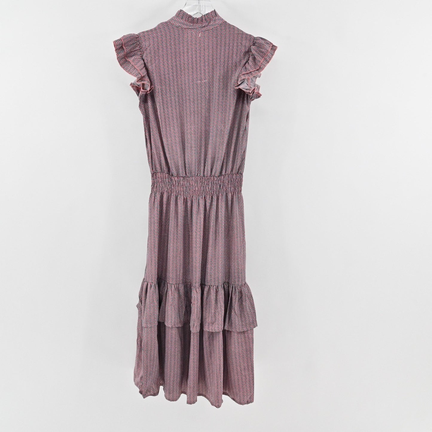 PERRY WALKER COLLECTIVE Cornelia Midi Dress Size M Pink Floral Silk Peasant Boho