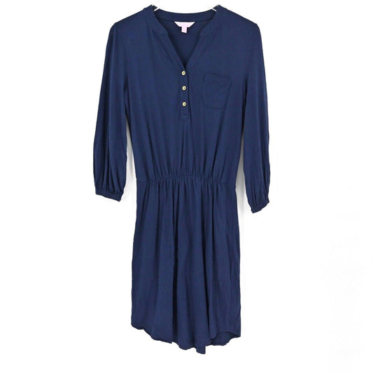 LILLY PULITZER Dress Womens Size S Beckett Blouson Shirt Blue Jersey Minimalist