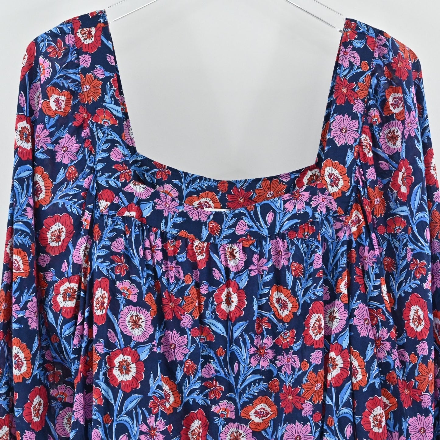 Vineyard Vines Tisbury Floral Square Neck Top Size XL Peasant Boho Cotton Blouse