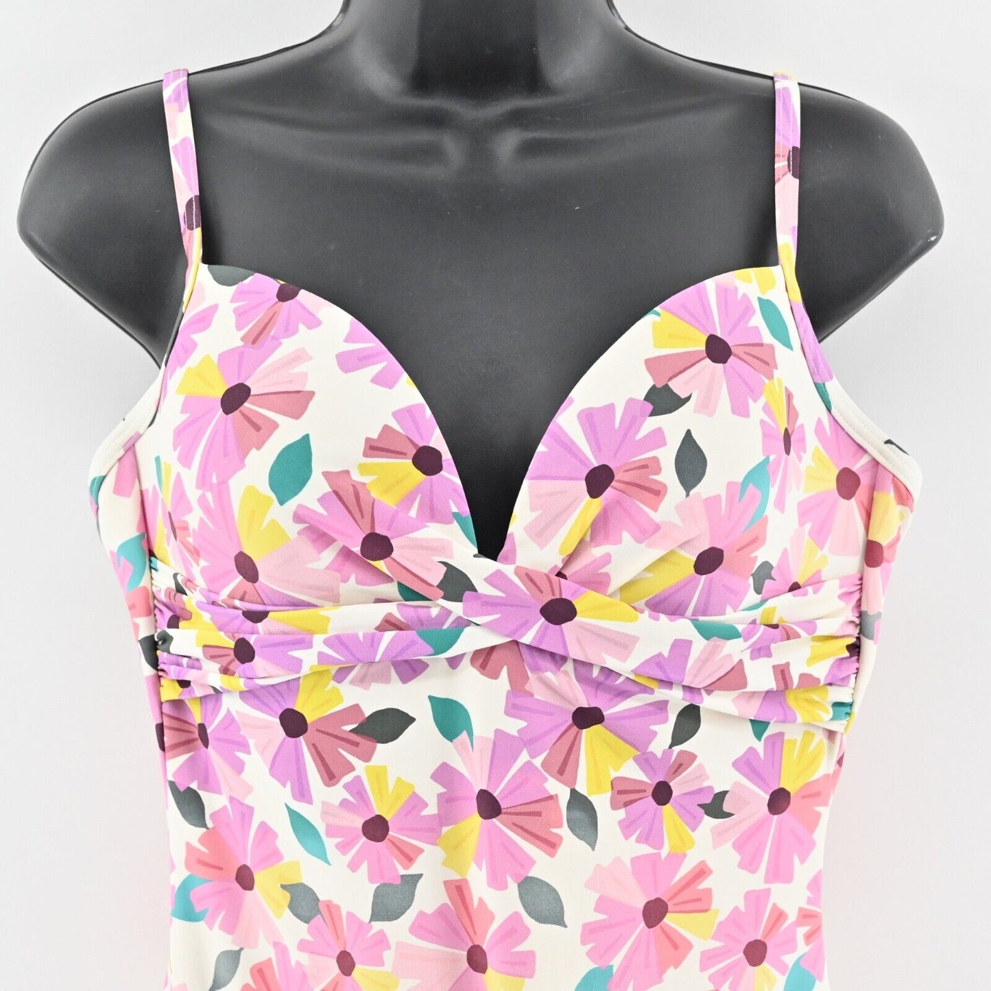 KATE SPADE Swimsuit Womens Sz L Pink Wallflower Ruched Spaghetti Strap One Piece