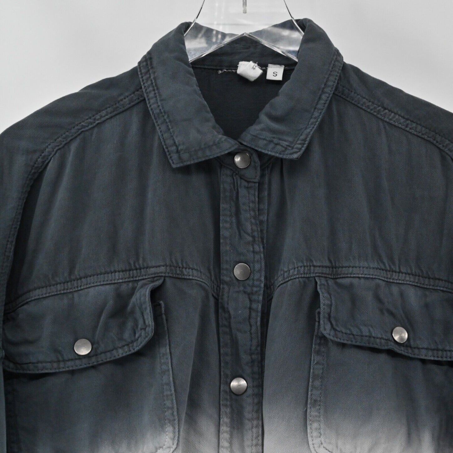 ELAN Jacket Womens Size S Blue Gray Ombre Rock Roll Devan Denim Shacket Cotton