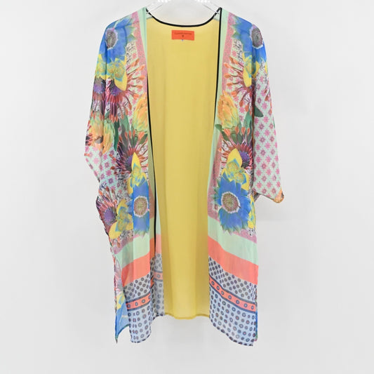 CLOVER CANYON Kimono Womens Size M Multicolor Mixed Print Open Front Longline