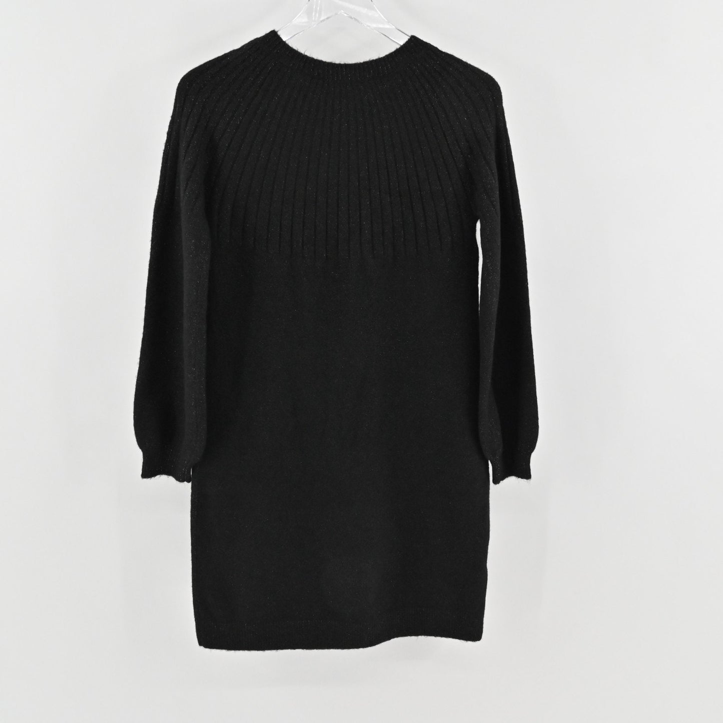 LOFT Metallic Sweater Dress Size XS Black Rhinestone Super Soft Knit Long Sleeve