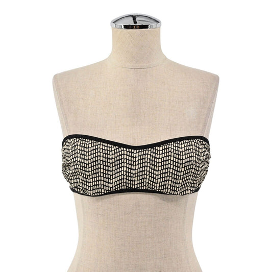 MALIZIA LA PERLA Swimsuit Top Womens Size 6 Black Cream Dot Strapless Bandeau