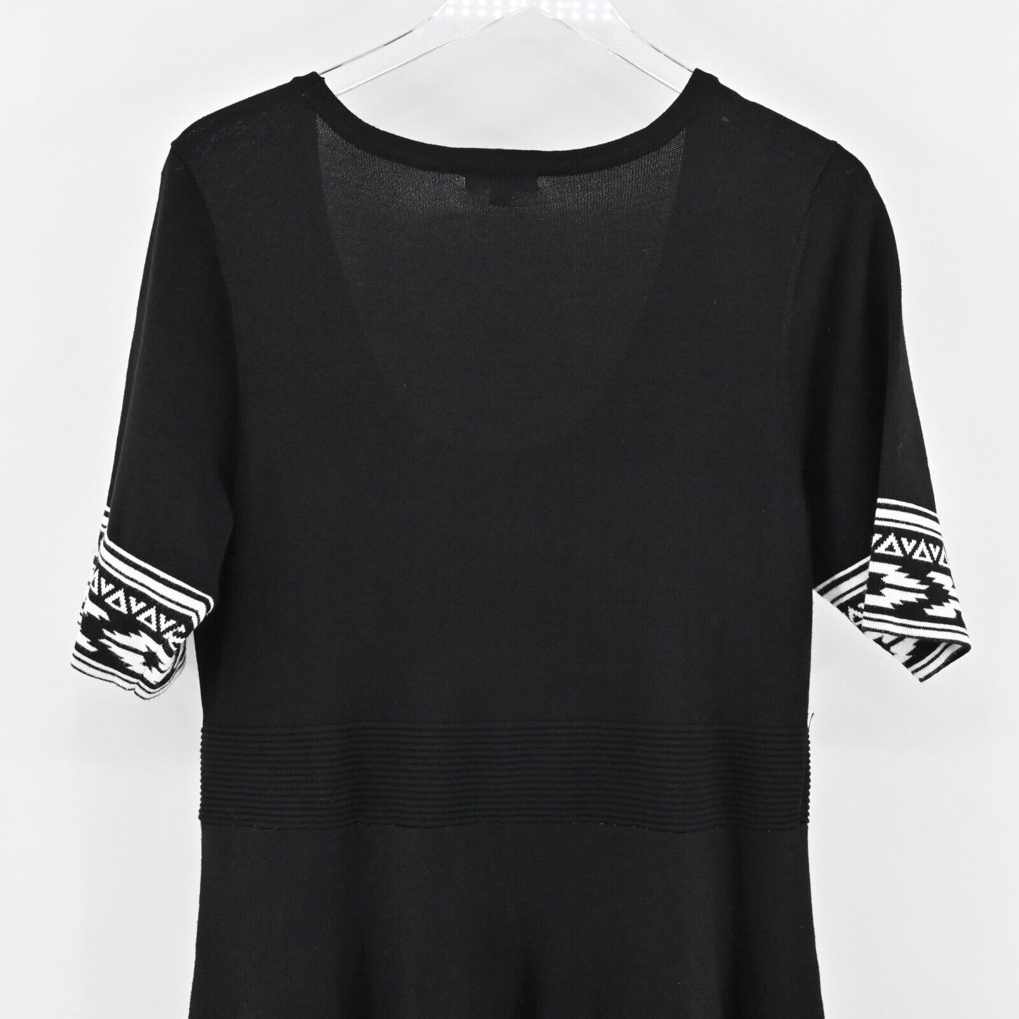 NINA LEONARD Dress Size XL Fit Flare Sweater Mini Black White Trim Scoop Neck