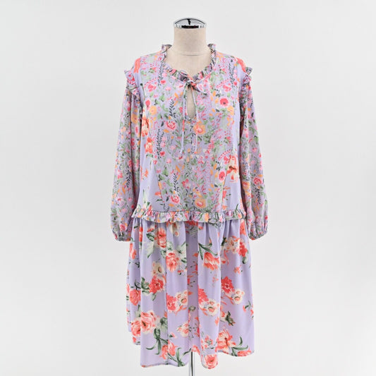 TOLANI Collection Dress Sz S Lavender Floral Balloon Sleeve Ruffle Peasant Bloom