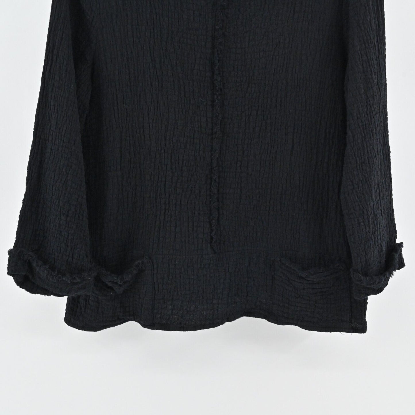 HABITAT Top Womens Sz S Black Center Seam Cotton Raw Hem Gauze Fabric Lagenlook