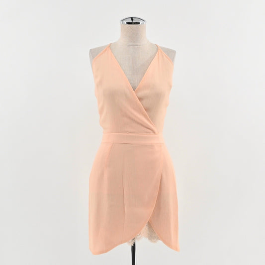 Lovers Friends Soulmate Faux Wrap Mini Dress Size XS Peach Lace Ethereal Revolve