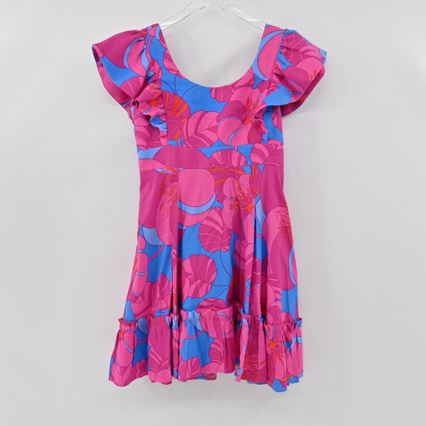 TUCKERNUCK Dress Womens Size S Pink Wild Azalea Linen Blend Ruffle Edisto Mini