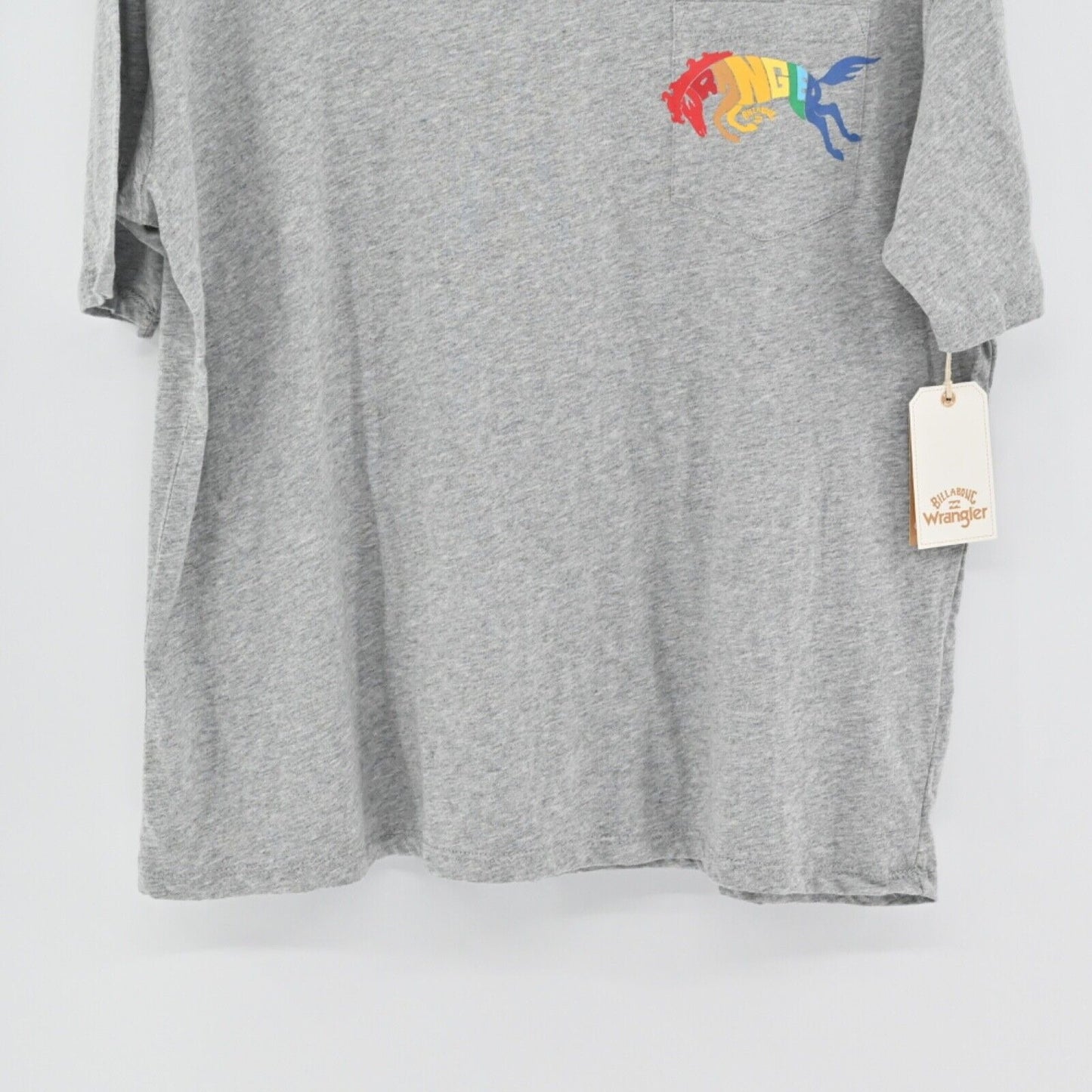 BILLABONG x WRANGLER T Shirt Womens Sz S Gray True Boy Pocket Rainbow Cotton NEW