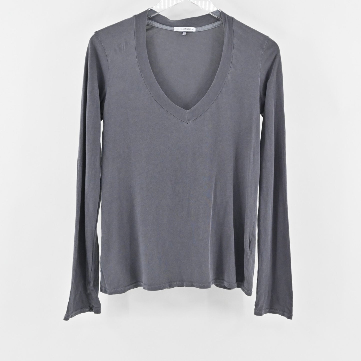 JAMES PERSE Top Womens Size 3/Large Gray Cotton Long Sleeve VNeck Shirt Standard