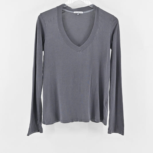JAMES PERSE Top Womens Size 3/Large Gray Cotton Long Sleeve VNeck Shirt Standard