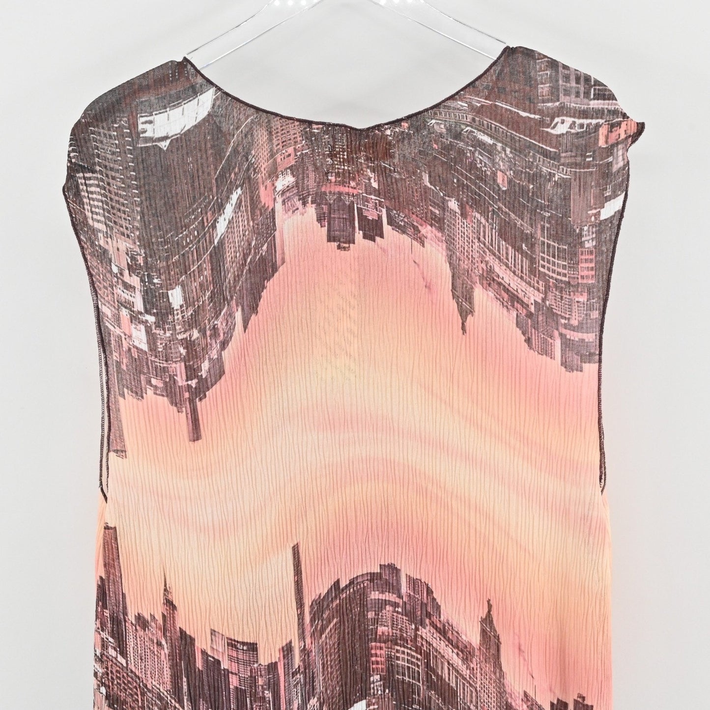 Urban Outfitters Lowkey Sleeveless Midi Dress Sz XL Crinkle Stretch City Skyline