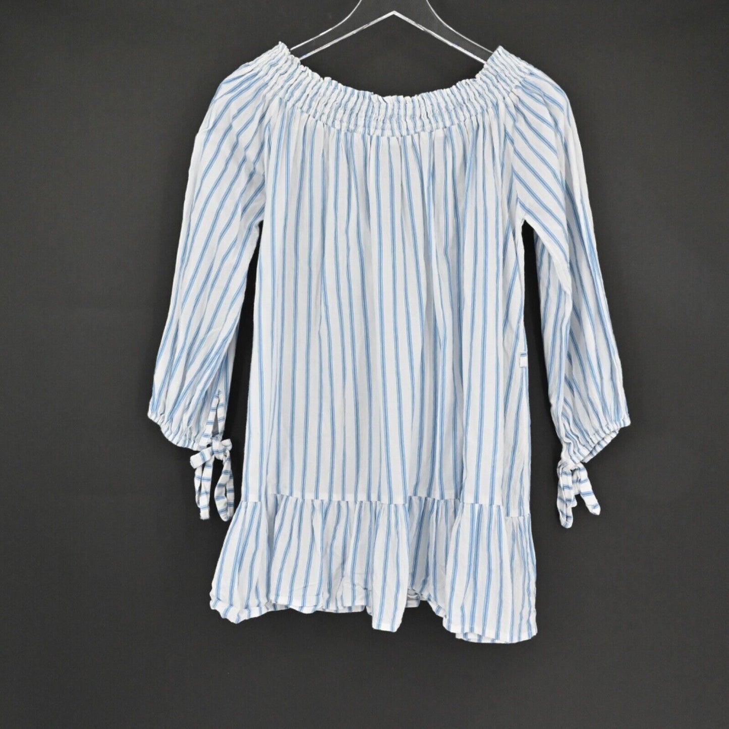 FAITHFULL THE BRAND Dress Womens Size 4 Milos Off The Shoulder Mini Blue Stripe