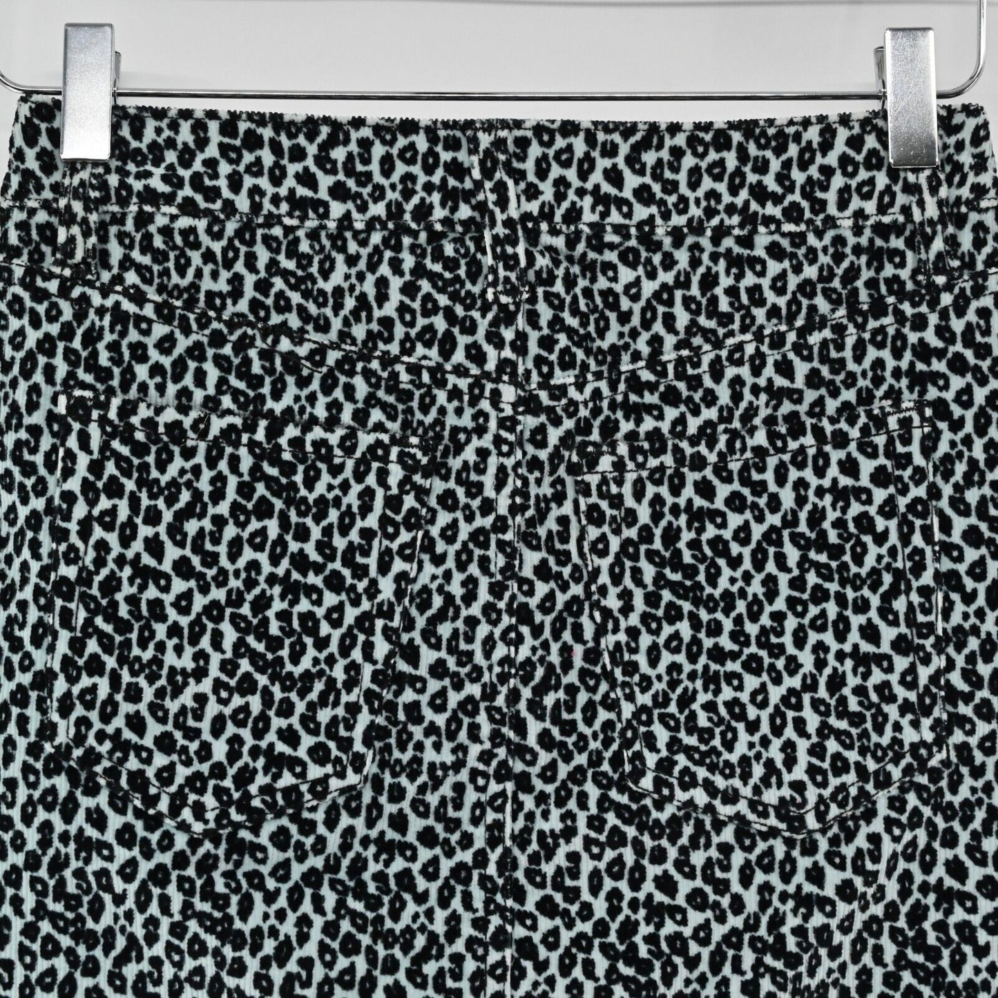 TDC Womens Sz XS Animal Print Mini Skirt by Topson Corduroy Mint Green Black NEW