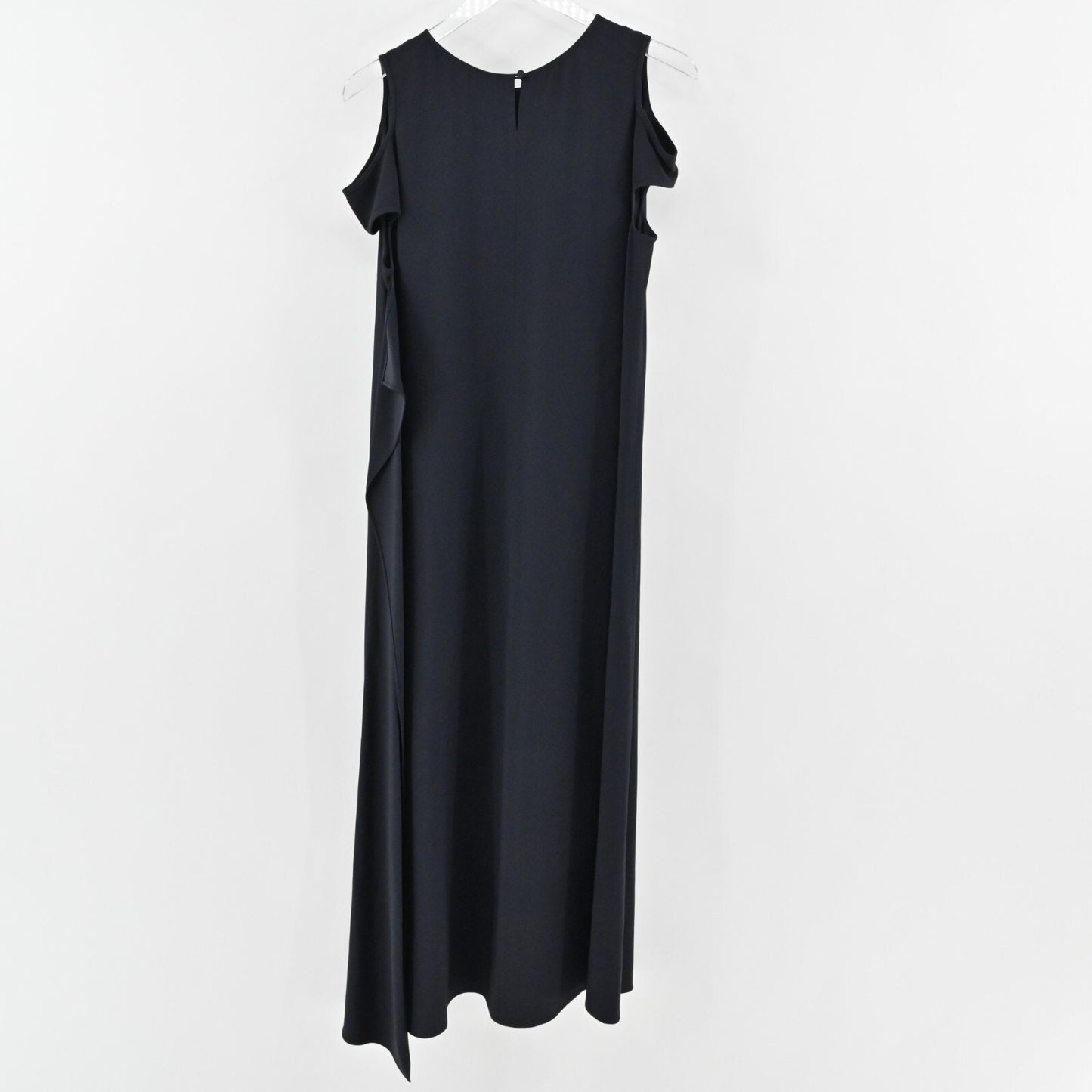 HELMUT LANG Silk Dress Size L Dark Navy Cold Shoulder Relaxed Trim Lagenlook