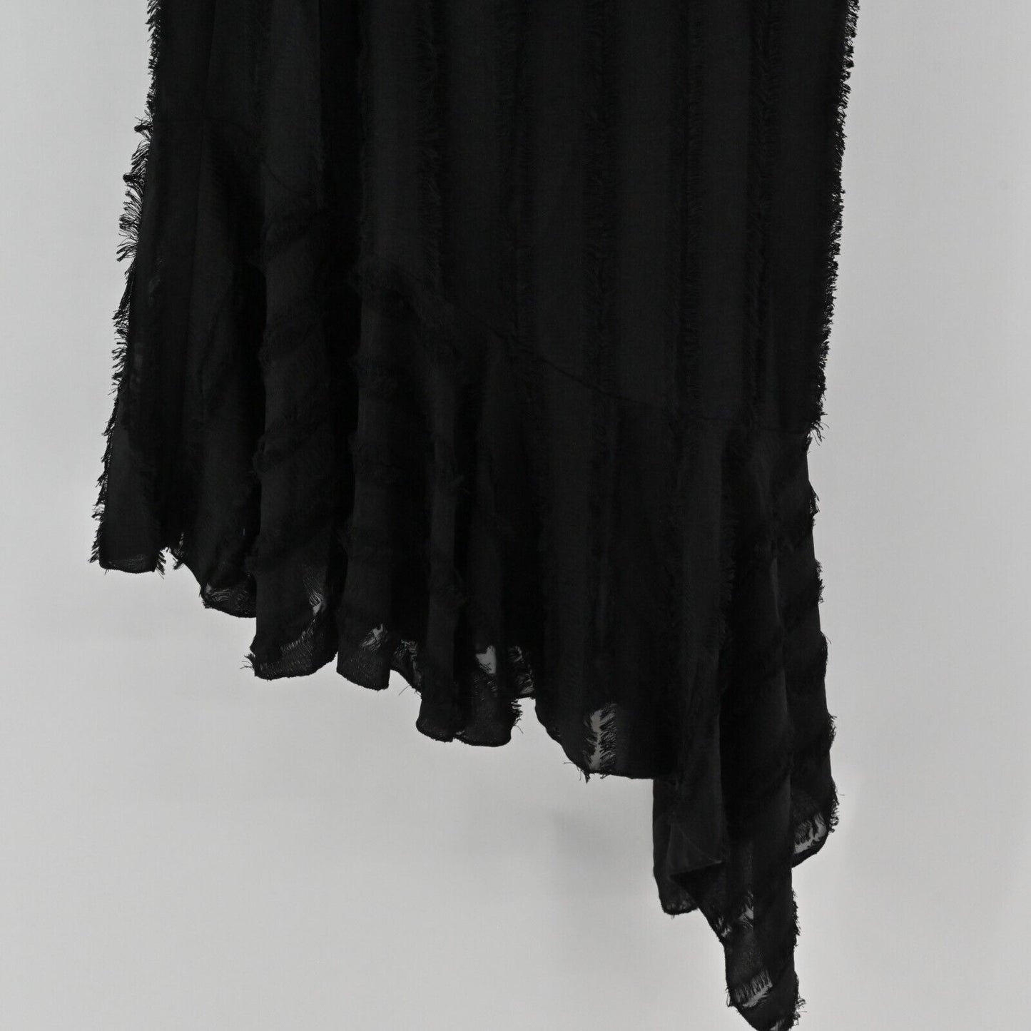 ANTHROPOLOGIE Dress Womens Size S Eri Ali Black Fringed Slip Textured Midi Goth