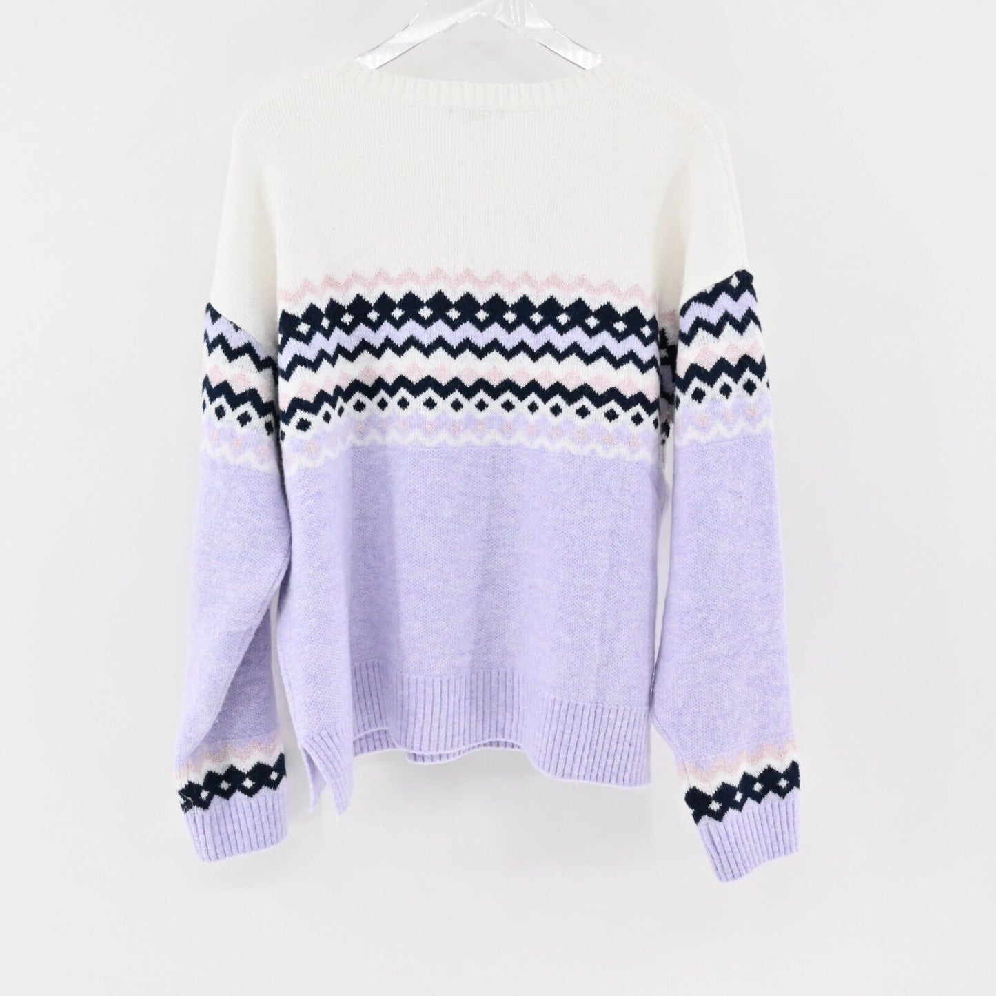525 AMERICA Sweater Womens Size XL Lurex Fair Isle Soft Knit Lavender Ski Lodge
