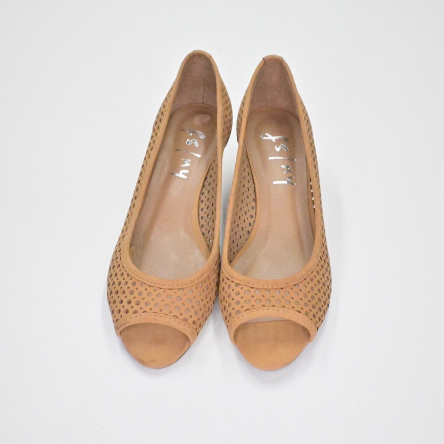 FRENCH SOLE Pumps Womens Size 6 Brown Perforated Nubuck Peep Toe Necessary Wedge