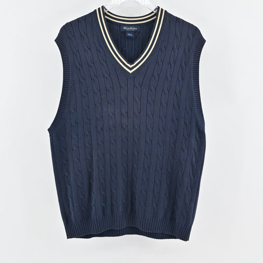BROOKS BROTHERS Sweater Mens Size L Navy Blue Cable Knit VNeck Sleeveless Vest