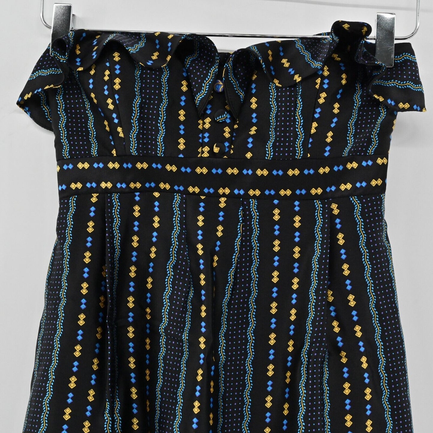 Vtg BETSEY JOHNSON Dress Womens Sz 4 Silk Y2K Strapless Multicolor Print Ruffle