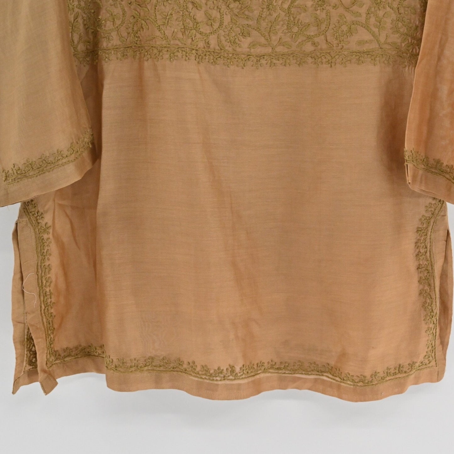 GRETCHEN SCOTT Silk Embroidered Top Womens Sz XS Brown Paisley Tunic Cotton Boho