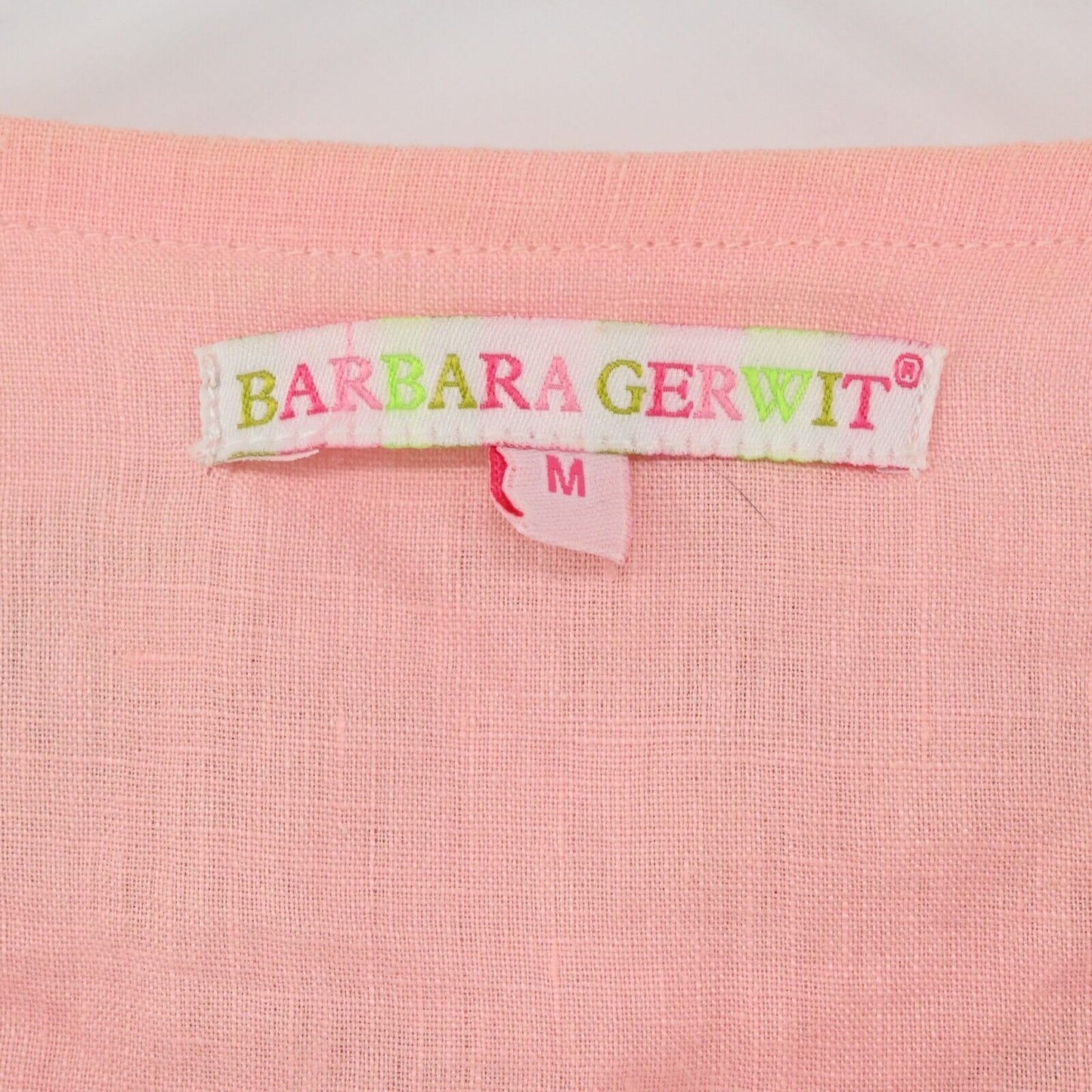 BARBARA GERWIT Top Womens Size M Linen Beaded Detail Pink Tunic Split VNeck