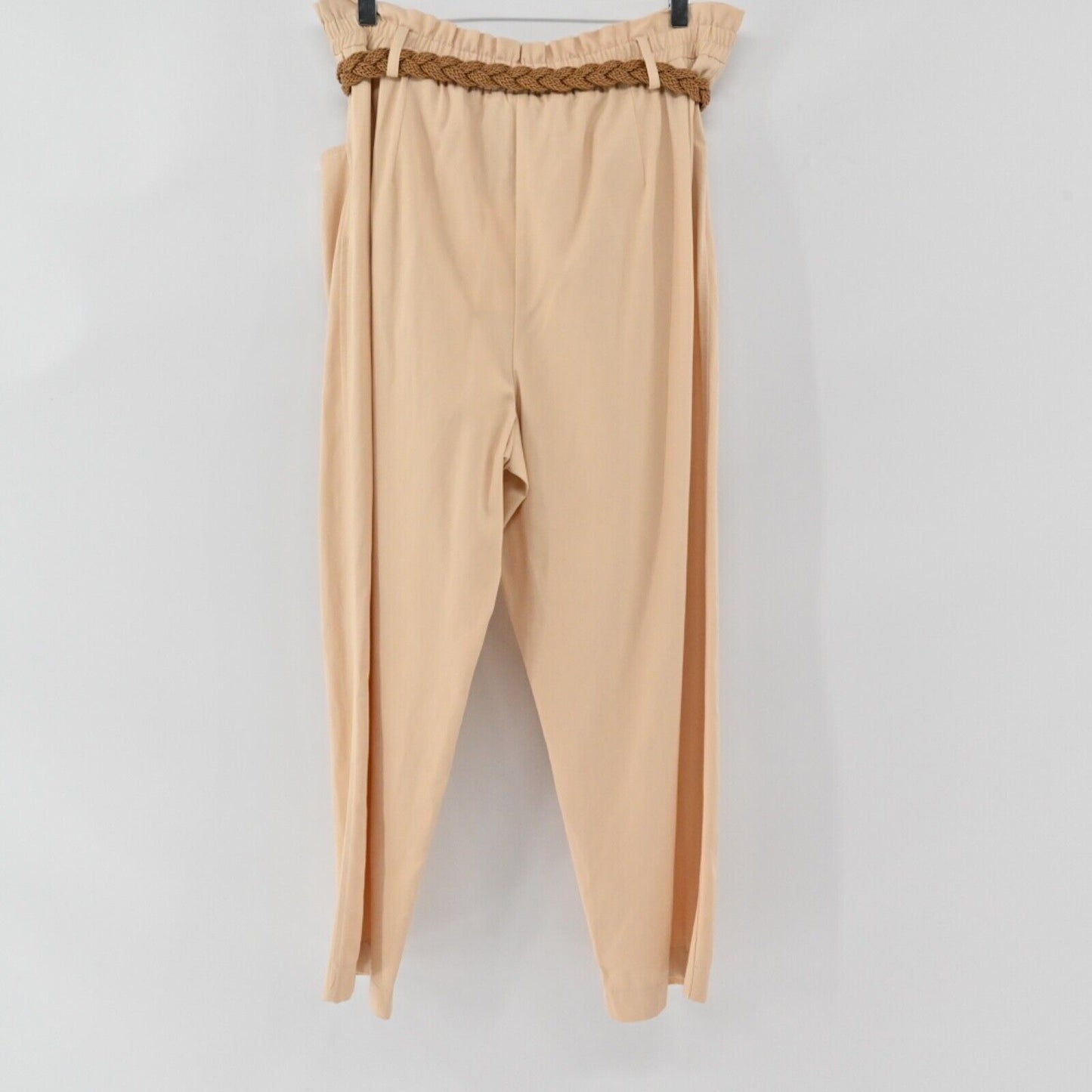 ZARA Pants Womens Sz XL Peach Cotton Blend High Rise Paperbag Braided Belt NEW