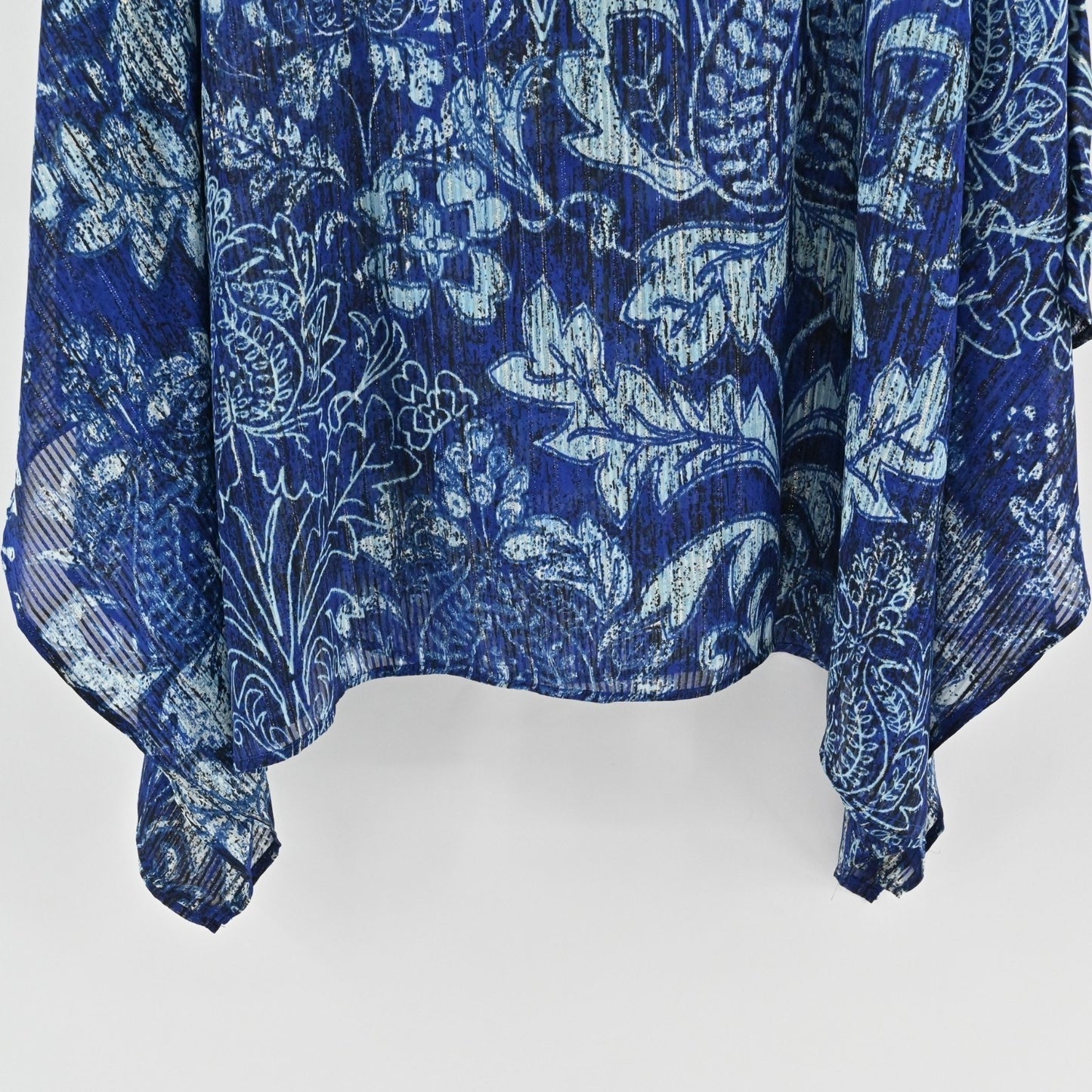 Bob Mackie Womens Kaftan Blue Top Size 3X Metallic Floral Wearable Art Flowy NEW