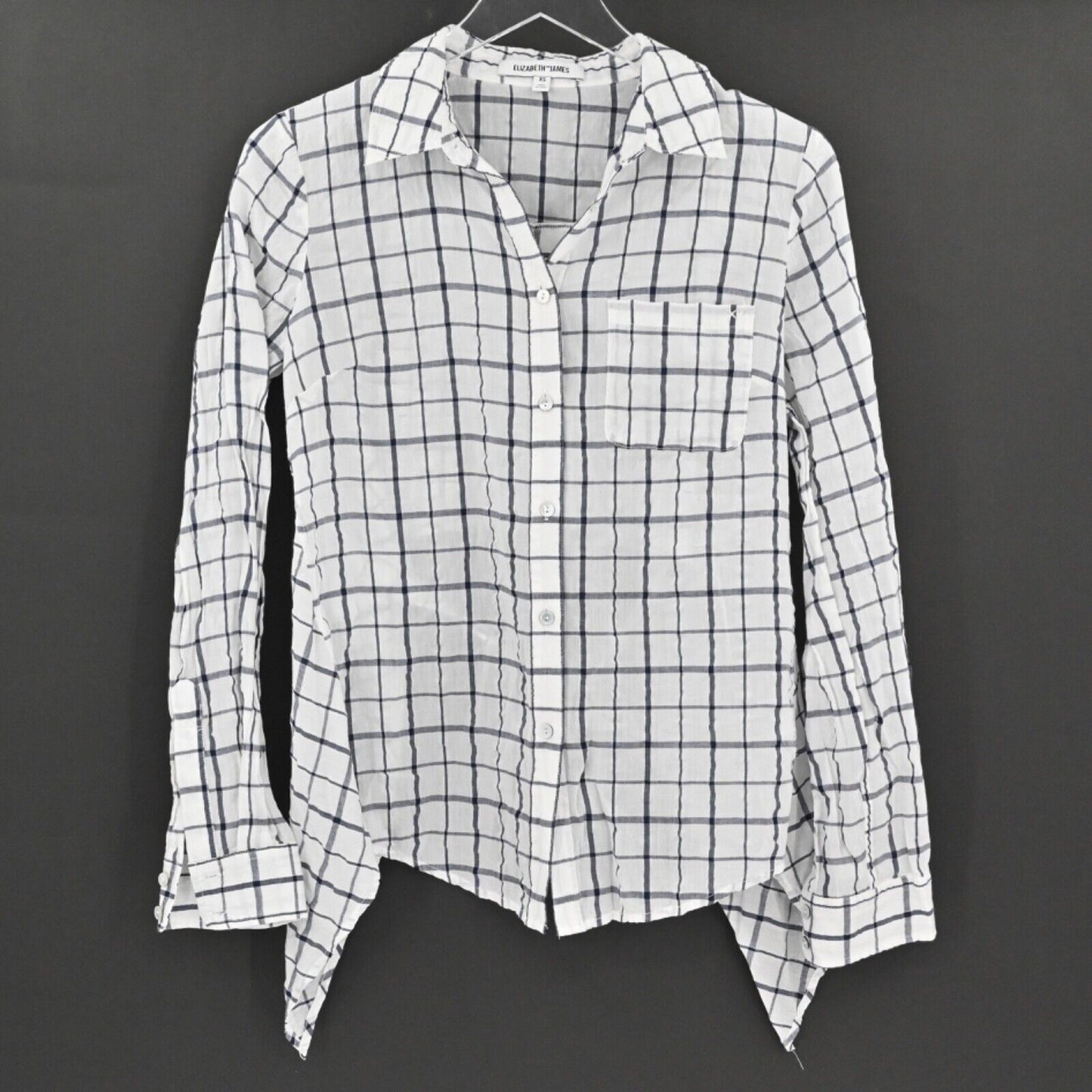 ELIZABETH JAMES Top Womens Sz XS Thatcher Button Down Shirt White Plaid Tie Back
