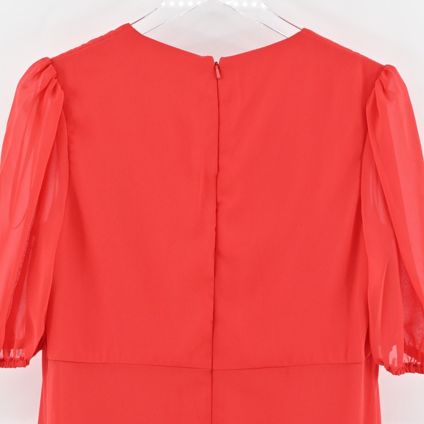 MAC DUGGAL Dress Sz 10 Ieena Chili Red Chiffon VNeck Bow Detail Flowy Midi 55627